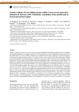 (Nematoda: Anisakidae) from Otariid Seals of Boreal and Austral Regions