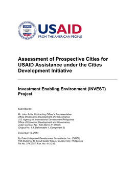 12-19-14 Assessment of Prospective Cities for USAID Assistance Under