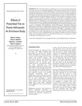 Effects of Prescribed Fire on Prairie Arthropods