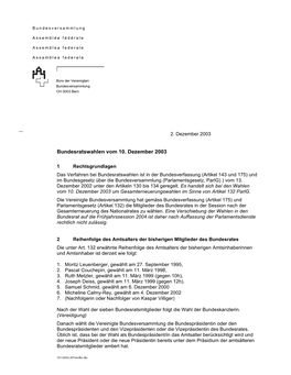 Bundesratswahlen Vom 10. Dezember 2003