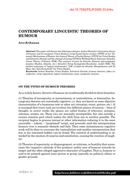 Contemporary Linguistic Theories of Humour