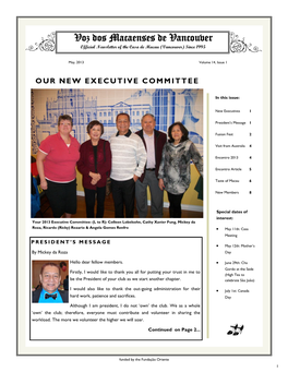 Voz Dos Macaenses De Vancouver Official Newsletter of the Casa De Macau (Vancouver) Since 1995