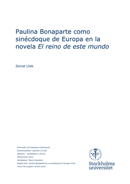 Paulina Bonaparte Como Sinécdoque De Europa En La Novela El Reino De Este Mundo