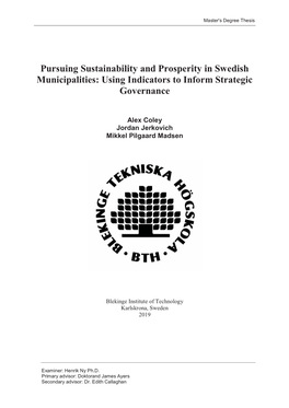 Pursuing Sustainability and Prosperity in Swedish Municipalities: Using Indicators to Inform Strategic Governance