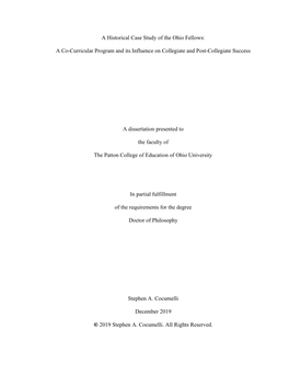 A Historical Case Study of the Ohio Fellows: a Co-Curricular Program and Its Influence on Success Level of Review: EXEMPT