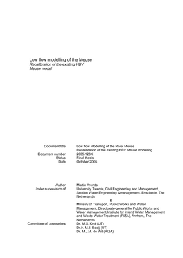 Low Flow Modelling of the Meuse Recalibration of the Existing HBV Meuse Model