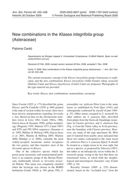 New Combinations in the Klasea Integrifolia Group (Asteraceae)