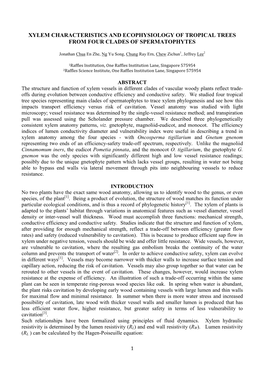 Xylem Characteristics and Ecophysiology of Tropical Trees from Four Clades of Spermatophytes