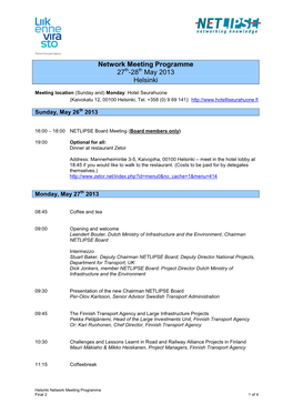 (Provisional) Network Meeting Programme