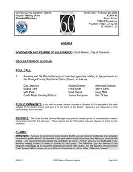 02-26-2014 Board Meeting Agenda