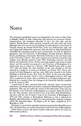 Before He Died, Galsworthy Had Selected Two Successive Literary Representatives (The Maximum Allowable by Law): His Wife, Ada, and His Nephew, Rudolf Sauter