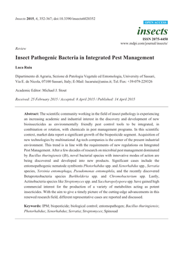 Insect Pathogenic Bacteria in Integrated Pest Management