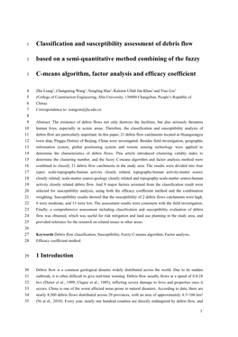 Classification and Susceptibility Assessment of Debris Flow Based On