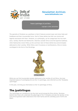 The Jyotirlingas the Jyotirlingas Are Considered to Be the Most Sacred Among the Shiva Shrines