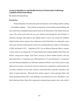 Access to Healthcare and Health Services in Puerto Rico Following Landfall of Hurricane Maria by Andrea Newman-Rivera