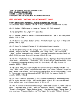 `Holt Atherton Special Collections Ms4: Brubeck Collection Series 4: Audio Materials Subseries 4B: Db Personal Audio Recordings