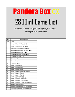 Pandora Boxcx 2800In1 Game List