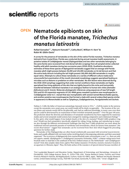 Nematode Epibionts on Skin of the Florida Manatee, Trichechus Manatus Latirostris Rafael Gonzalez1*, Natsumi Kanzaki1,2, Cathy Beck3, William H