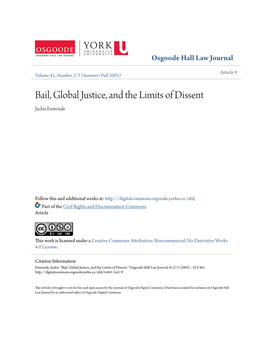 Bail, Global Justice, and the Limits of Dissent Jackie Esmonde