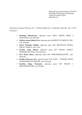 Załączniki Do Postanowienia Nr 249/2019 Komisarza Wyborczego W Przemyślu Z Dnia 20 Września 2019 R