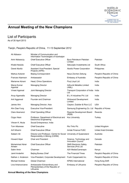 List of Participants As of 30 April 2013