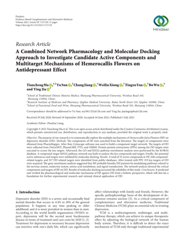 A Combined Network Pharmacology and Molecular Docking Approach to Investigate Candidate Active Components and Multitarget Mechanisms of Hemerocallis Flowers on Antidepressant