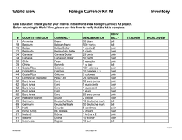 World View Foreign Currency Kit #3 Inventory