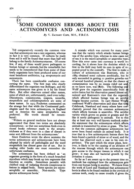 SOME COMMON ERRORS ABOUT the * ACTINOMYCES and ACTINOMYCOSIS by V