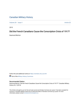 Did the French Canadians Cause the Conscription Crisis of 1917?