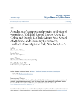 Acetylation of Synaptosomal Protein: Inhibition of Veratridine / Soll Berl, Ramiro Nunez, Arlene D