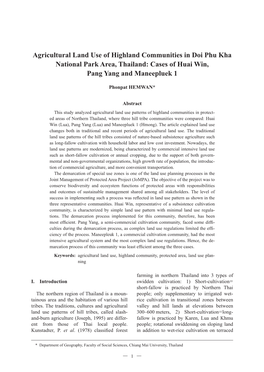 Agricultural Land Use of Highland Communities in Doi Phu Kha National Park (HEMWAN)