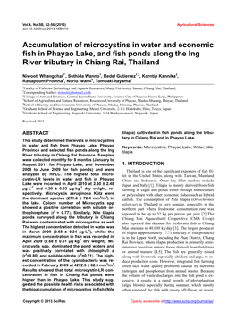 Accumulation of Microcystins in Water and Economic Fish in Phayao Lake, and Fish Ponds Along the Ing River Tributary in Chiang Rai, Thailand
