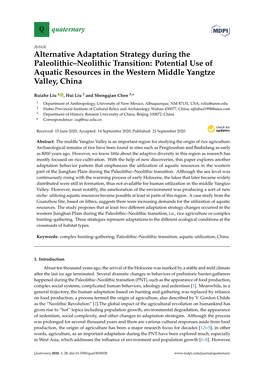 Alternative Adaptation Strategy During the Paleolithic–Neolithic Transition: Potential Use of Aquatic Resources in the Western Middle Yangtze Valley, China