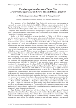 Vocal Comparison Between Tabar Pitta Erythropitta Splendida and New Britain Pitta E