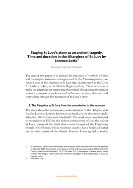 Staging St Lucy's Story As an Ancient Tragedy. Time and Duration in the Altarpiece of St Lucy by Lorenzo Lotto1