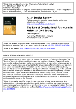 Asian Studies Review the Rise of Constitutional Patriotism in Malaysian Civil Society