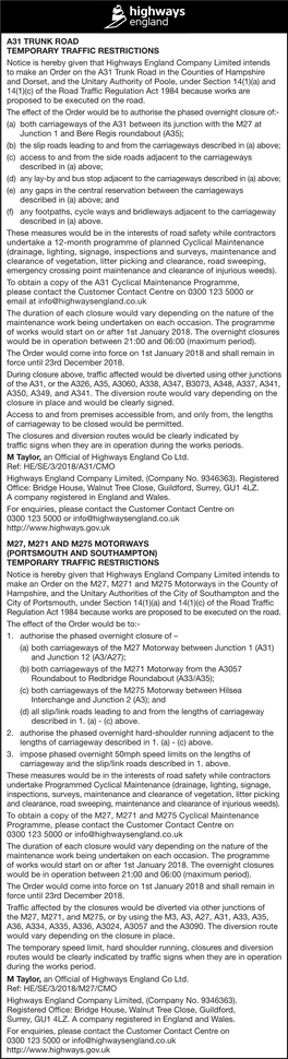 A31 Trunk Road Temporary Traffic