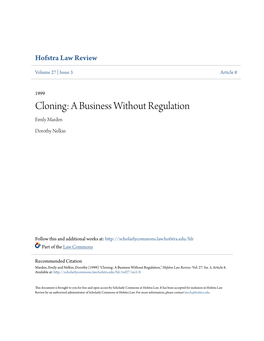 Cloning: a Business Without Regulation Emily Marden