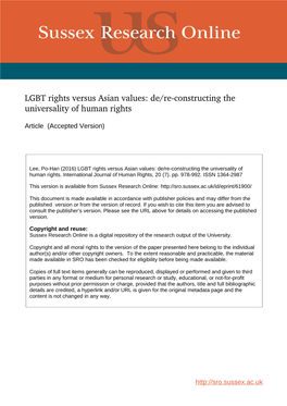 LGBT Rights Versus Asian Values: De/Reconstructing the Universality Of