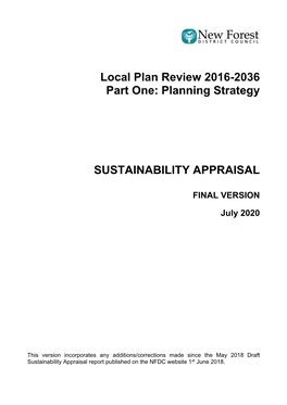 Planning Strategy SUSTAINABILITY APPRAISAL