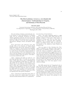 The Elm Leafminer, Kaliofenusa Ulmi (Sundevall) (Hymenoptera: Tenthredinidae) in Virginia, and Summary of Host Records