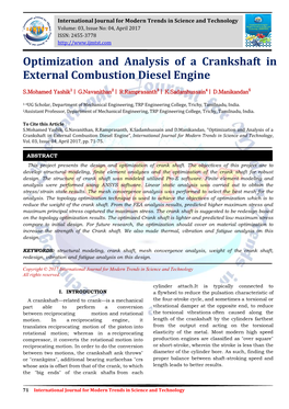 Optimization and Analysis of a Crankshaft in External Combustion Diesel Engine