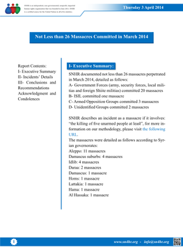 Not Less Than 26 Massacres Committed in March 2014