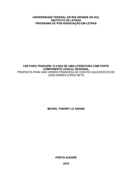 O Caso De Uma Literatura Com Forte Componente Lexical Regional Proposta Para Uma Versão Francesa De Contos Gauchescos De João Simões Lopes Neto