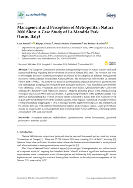 Management and Perception of Metropolitan Natura 2000 Sites: a Case Study of La Mandria Park (Turin, Italy)