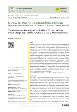 İç Oğuza Taş Oğuz Asi Olup Beyrek Öldüğü Boyu'nda Bamsı Beyrek Karakteri Ve Tematik Yapının İşlevsel Modeli