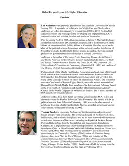 Global Perspectives on U.S. Higher Education Panelists Lisa Anderson
