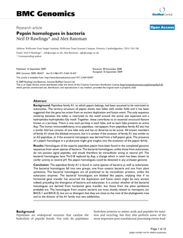 Pepsin Homologues in Bacteria Neil D Rawlings* and Alex Bateman