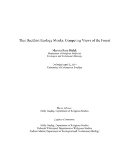 Thai Buddhist Ecology Monks: Competing Views of the Forest