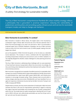 City of Belo Horizonte, Brazil a Safety-First Strategy for Sustainable Mobility